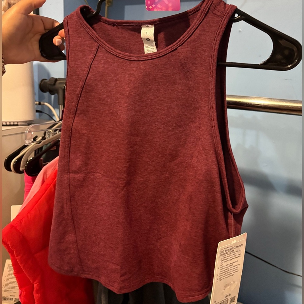 Lululemon Tank Soft Sueded Crew Neck Cropped in washed tianfu color sz 14 NWT